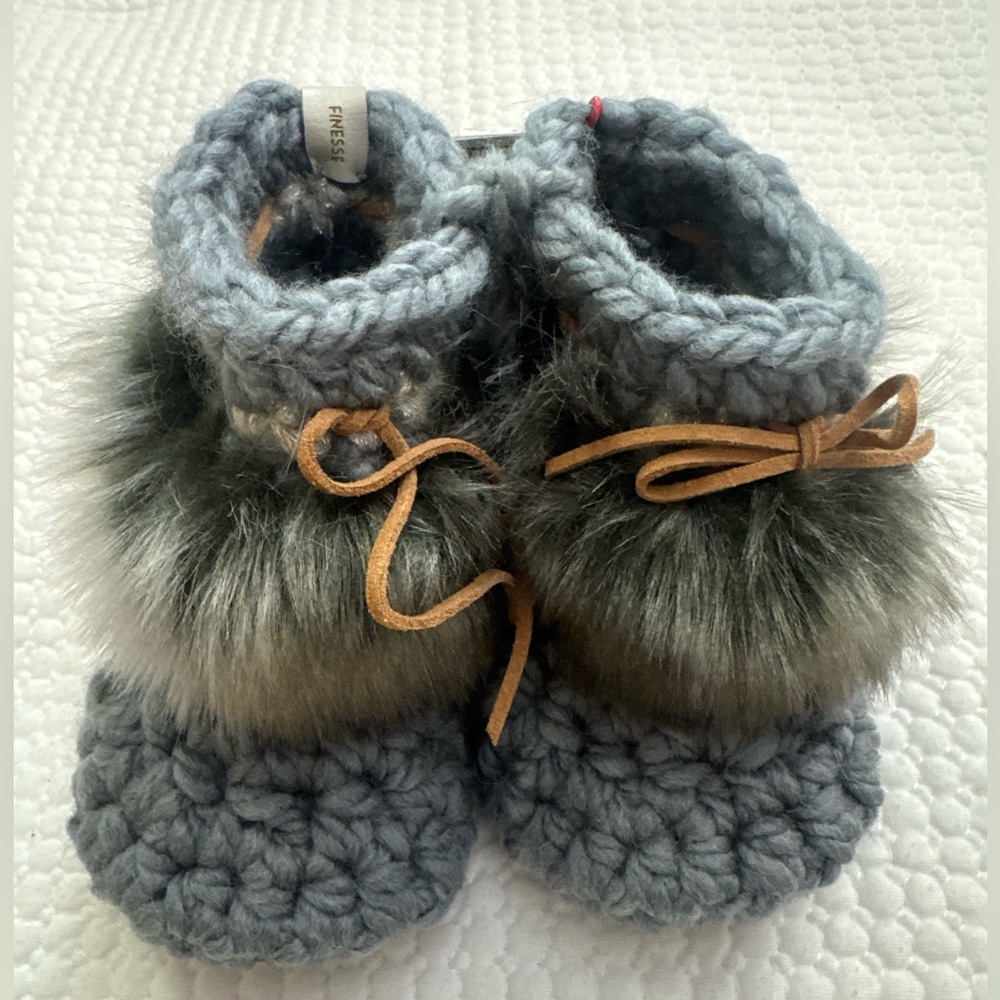 Finesse Cozy Gray Booties with Faux Fur, Leather Sole and Faux Shearling